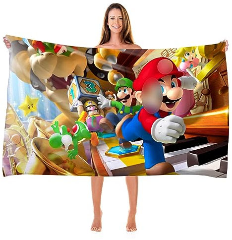 MAJEQZGY Mario Badetuch mit 3D Druck für Kinder Pooltuch Kinder Badelaken Ultraweich Super SaugfäHig Haltbarkeit Strand Badezimmer GesichtstüCher Teenager (Laufen)