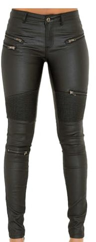 ZC8bdbd Schwarze Hose aus PU-Leder beschichtete Denim-Hose für Damen, sexy, enganliegend, dehnbar, Reiter-Leggings, Schwarz, Groß