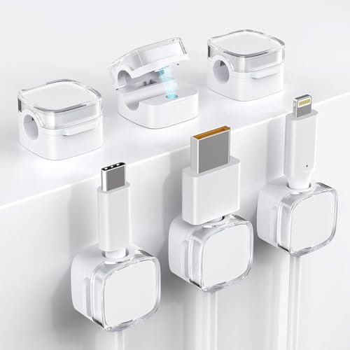 JUSTHERE 6 Stück Kabelhalter Kabelclips Kabel Organizer, Kabelhalter Selbstklebend Magnetische Kabelorganizer für Schreibtisch, Nachttisch, Ladekabel, USB, Kopfhörer-Leitung (Weiß)