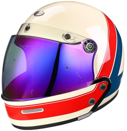 Full face Motorrad Helm Vintage Integralhelm Motorrad Scooter Retro Classic Crash Racing Touring DOTECE geprüfter Helm,Atmungsaktiv und Warm für Erwachsene Männer Women 7,M=57~58cm
