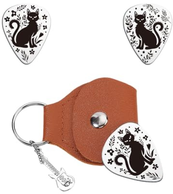 UNICRAFTALE 2 Stück Personalisierte Gitarrenplektren Geschenke Gitarrenplektren Schlüsselanhänger Kätzchen Pflanze Edelstahl Guitar Plectrum Mit PU Lederhülle Plektrum Gitarrenset Für Gitarrenspieler