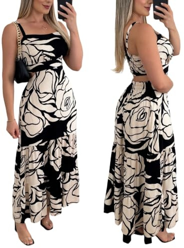 CHICME Womens Summer Dresses Cut Out Boho Maxi Sundress-Black-XL