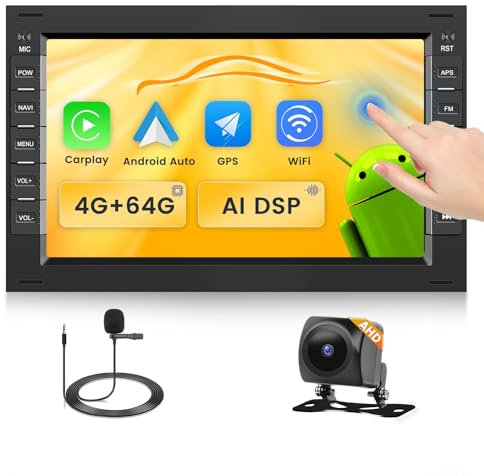 Fuluku Android Radio 4+64G para VW Golf 4 Polo Sharan Jetta MK4 T5 Multivan Wireless Carpaly&Android Auto, 7'' IPS Doble DIN Pantalla táctil Radio Coche Bluetooth 5.0/GPS/Backup Camera/FM/WiFi/SWC