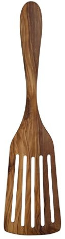 Plaisir Olive Wood Spatula - Handmade with 5 Slots, Ergonomic Wooden Turner, Sustainable & Gentle on Coated Pans