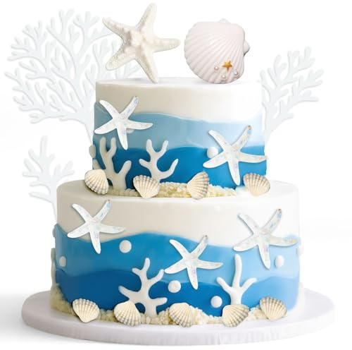 20 Stück Muscheln Tortendeko Unter dem Meer Ozean Kuchendekoration Sommer Seestern Cake Toppers Tortendekoration für Sea Ocean Beach Themenparty, Baby Shower, Geburtstagsfeier