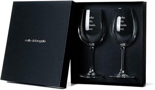 CALLE DEL REGALO Copas de vino personalizadas | Copas de vino de cristal de 58 cl (TEXTO, 2 COPAS CON ESTUCHE)