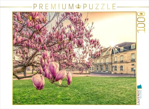 Puzzle · Magnolien Blüte auf dem Stuttgart Schlossplatz | Ein blühender Magnolienbaum auf dem Stuttgarter Schloßplatz am frühen… · 1000 Teile · Lege-Größe 64 × 48 cm · CALVENDO Puzzle