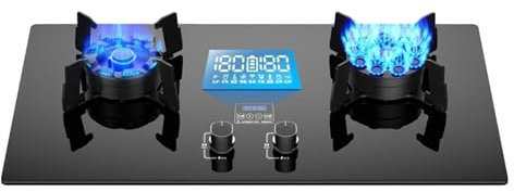 Gaziniere Gaz 5,2 KW, Double Cuisinière À Gaz En Acier Inoxydable, Minuterie Double Face 180 Minutes, Allumage Automatique(Black,LPG)