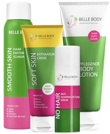 Belle Body Probier-Set zur Haarentfernung - Glatte Haut wie nie zuvor | Schmerzfrei, Vegan & langanhaltend - Für Gesicht, Achseln, Intimbereich & Körper - Inkl. pflegender Wirkstoffe