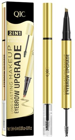 2 In1 Augenbrauenstift mit Gel, 2025 Neu Microblading Augenbrauenstift, Brow Pen and Sealing Brow Gel Wasserfester Magischer Eyebrow Pencil mit 4 Gabelspitzen (03#Dunkelbraun)