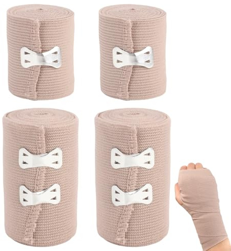 4 st elastiska band med förbandsklämmor, tvättbar, rulle kompressionsbandage wrap, last bandage linda, sportbindor av fleece, återanvändbart elastiskt bandage för knän, handled