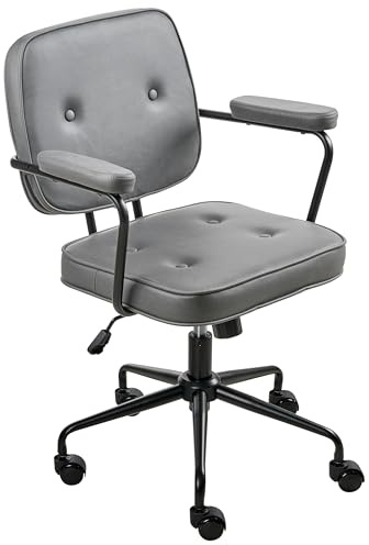 Beliani Traditional Office Chair Velvet Swivel Adjustable with Armrests Grey Pawnee