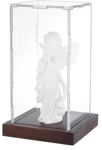 PH PandaHall Clear Acrylic Display Case for Collectibles, Crystal Display Box Dustproof Storage Box with Wooden Base for Collectibles Action Figures Home Office Decoration, 12x12x21.4cm