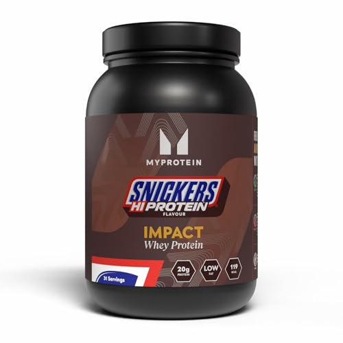 Myprotein Snickers® Impact Whey Protein Powder – Original Peanut Chocolate Caramel Flavour | 1 kg (31 Servings) | 20g Protein per Serving, Low Sugar, Under 120kcal