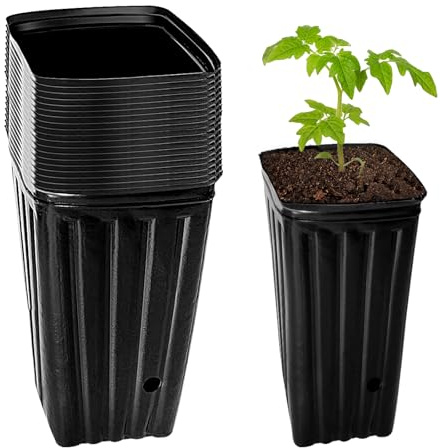 wyevee Plastic Deep Nursery Pot, Pack of 20 Tall 11.8 Inch Pots with Drainage Holes for Outdoor Indoor Plants, Seedlings, Trees, Flowers - Black