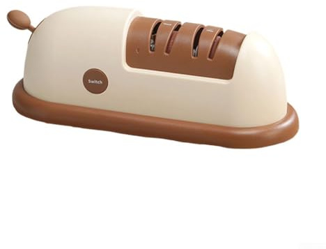 Electric Cutter Sharpener for Knives and For Kitchen Scissors, Featuring Dual Stage Diamond Abrasive System and Cordless Design with Suction Base (Khaki)
