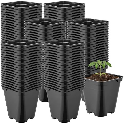 Garronda Pot de Fleur Carré Arrondi Plastique 9 × H 9,6 cm (0,5L) Lot 100 Godets Semis Pots de Pépinière Drainage Résistants Intempéries pour Culture Plantes Jardin Serre Intérieur Extérieur GD-0200
