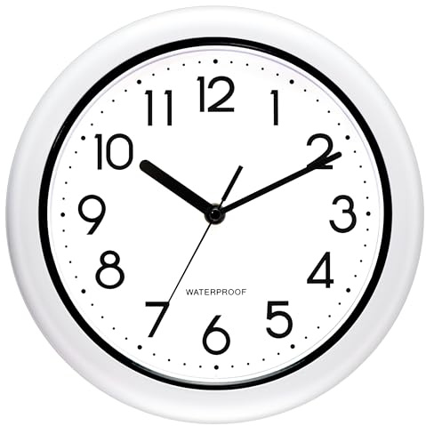 KIZLOC 26 cm Outdoor Uhr Garten wasserfest (Weiß) | Wetterfest, Lautlos, Leicht lesbar, Batteriebetrieben, Quarz-Wanduhr für Terrasse, Balkon, Schwimmbad, Badezimmer