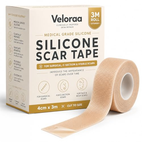 Silicone Scar Tape 4cm x 3M Extended Roll – Medical Grade Silicone Scar Sheets for Surgical, C-Section & Face Scars – Reusable Silicone Tape for Scars