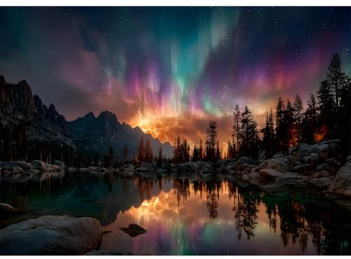 Luneko Puzzle für Erwachsene 1000 Teile Herausforderung 71,1 x 50,8 cm | Impossible Difficult Hard Jigsaw Puzzle 1000 Northern Light Lightning Nature Aurora Borealis Scenery 1000 Teile Puzzle