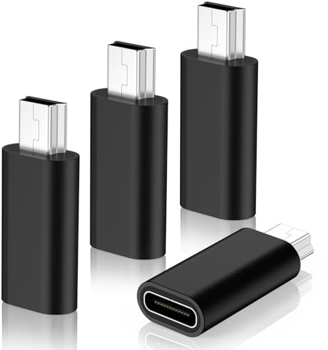 Vancle Adaptador USB C a Mini USB, Adaptadores USB C Macho a Mini USB Hembra para Portátil, LG, Teléfono Móvil, etc (4 Piezas)