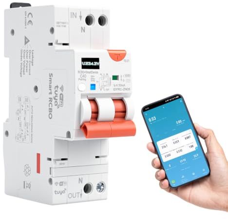 Salvavita con riarmo automatico wifi interruttore differenziale riarmo 40A 30mA 1P+N tipo A da sovratensione/sottotensione/sovraccarico/cortocircuito/protezione da corrente di guasto.