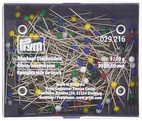 Prym Glaskopfnadeln, 0,60 x 30mm, bunt, 20g, Kunststoffdose, Stahl, 30 x 0,6mm