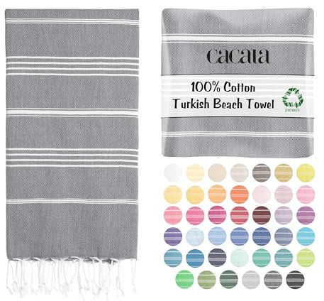 Cacala Pure Series-Asciugamani turchi per bagno,spiaggia,sauna – 100% cotone naturale,ultra morbidi,ad asciugatura rapida,assorbenti – caldi e ricchi colori a strisce,Cotone,grigio,95 x 175 x 0.5 cm