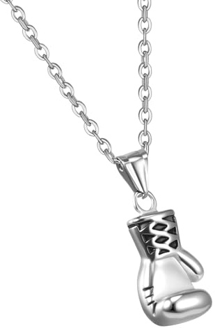 JewelryWe 5 Pièces Bijoux Pendentif Collier Homme Boxe Gant Motard Biker Acier Inoxydable Fantaisie Couleur Argent & Noir & Or & Bleu & Multi Couleur Longueur 55cm avec Sac Cadeau