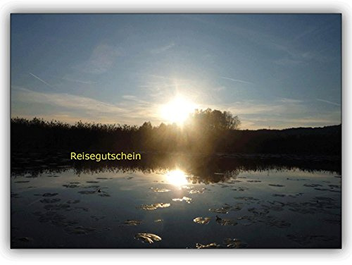 16 Gutschein Karten (16er Set): Foto Reise Gutschein (blanko) mit schöner Seenlandschaft und Seerosen • edle Klappkarte mit Umschlag für Sie gefertigt