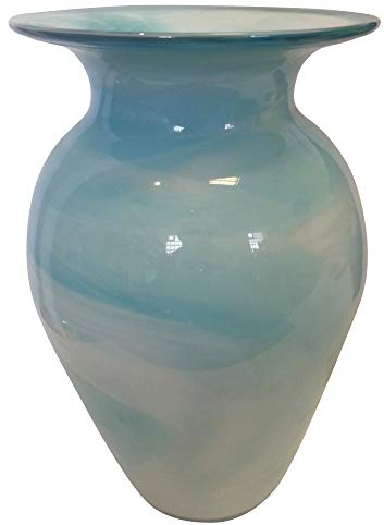 Oberstdorfer Glashütte Vase Bodenvase farbige Glasvase türkis Weiss marmorierte dekorative Kristallglas Blumenvase mit grosser Öffnung mundgeblasen Höhe 24 cm
