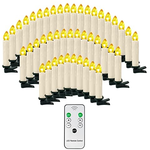OZAVO Led Velas de Navidad 20 Pcs con Control Remoto,Velas Eléctricas para Árbol de Navidad,Iluminación de Navidad de Interior(Beige)