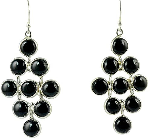 Navya Craft Ohrhänger mit schwarzem Onyxstein | Handgefertigter Boho-Schmuck aus 925er Sterlingsilber | Runder Edelsteinschmuck mit Geburtsstein Juli | Geschenk für sie