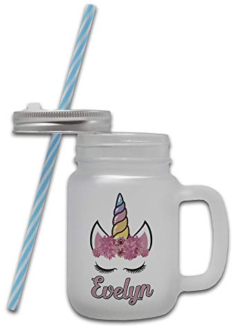 Personalised Cute Floral Unicorn Novelty Frosted Glass Mason Jar Mug