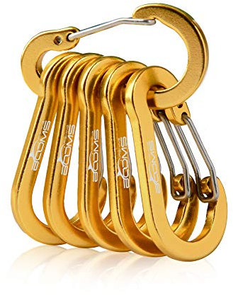 Booms Fishing CC1 Multi-Use Carabiner Clip, 6 Pack Small Caribeener Clips, Mini Keychain Caribeaner Clip 2 inch, Aluminum D Ring Carabiners, Gold