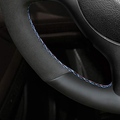 MEWANT Individuelle Hand Nähen Schwarz Echtes Leder Wildleder Auto Lenkradhülle Lenkradbezug für M Sport E46 330i 330Ci E39 540i 525i 530i M3 E46 M5 E39