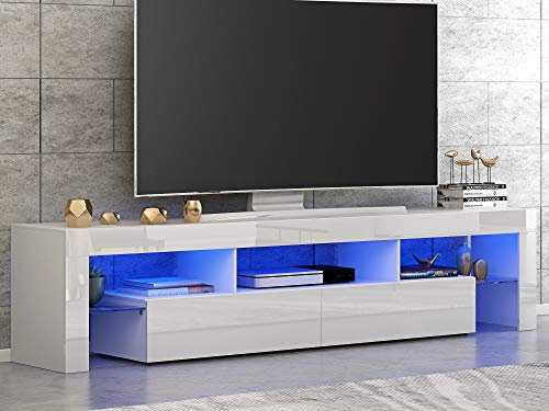 Panana Front RGB LED TV Stand Cabinet Unit Modern 160cm TV Desk with Storage for Entertainment Living Room (White)