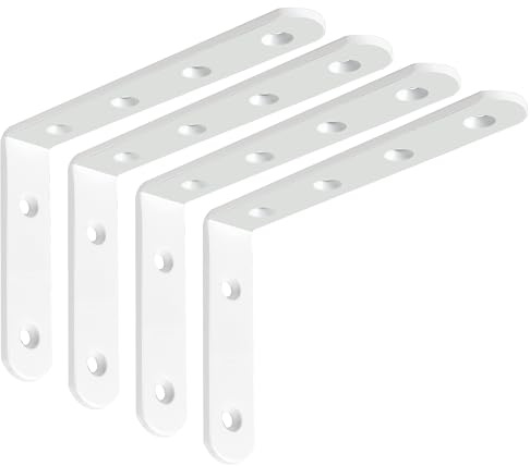 Sayayo White Shelf Bracket 4MM Thick, Angle Brackets Stainless Steel | L Brackets for Wood, Heavy Duty Wall Brackets for Shelves, 150mm*100mm, 4 Pack