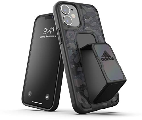 adidas Case Designed for iPhone 12 Mini Case, 5.4 Inches, Hand Strap Drop Tested Cases, Shockproof Raised Edges, Sport Leopard Protective Case, Grey/Black