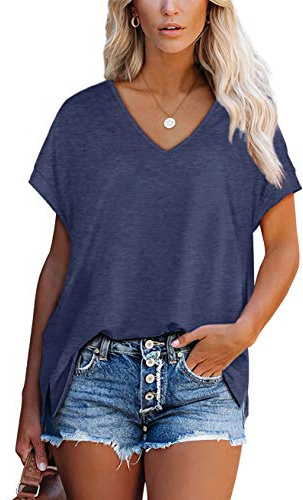Aokosor Ladies Tops V Neck T Shirts Womens Short Sleeve Summer Casual Tshirt Navy Size 14-16