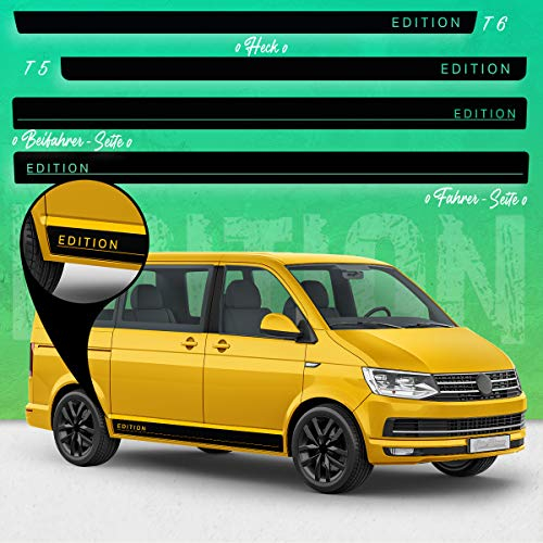 Auto-Dress Seiten-Streifen Aufkleber Set/Dekor passend für VW T4, T5 & T6 Bus - Motiv: Edition Original (111M Black Matt, Kurzer Radstand)
