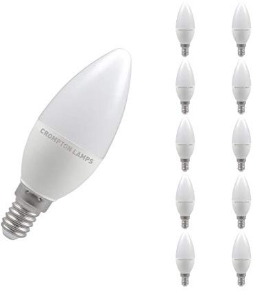 Crompton Lamps LED Candle 5W SES-E14 Dimmable (10 Pack) (40W Equivalent) 4000K Cool White Opal 470lm SES Small Screw E14 Frosted Multipack Light Bulbs