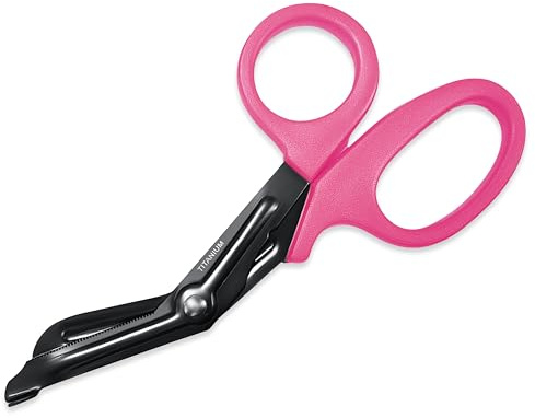 Ever Ready First Aid Autoclavable Titanium Bonded Bandage Shears 7 1/4 Bent, Pink