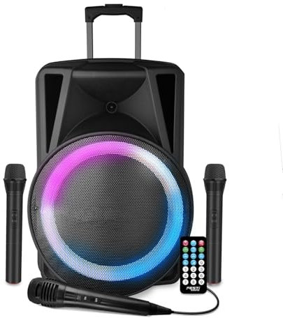 Enceinte Sonorisation - FSD15-38CM - 700W - sur Batterie - Effet Ring LED - USB SD Bluetooth TWS - 3 Micros Karaoké