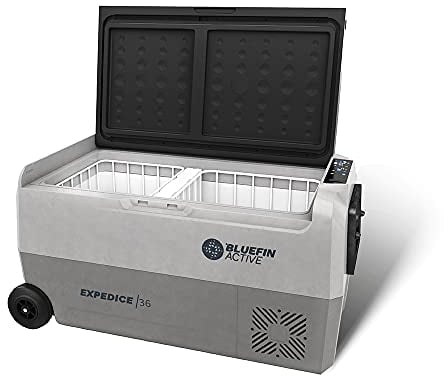 Bluefin Active Expedice 36L | Travel Fridge | Advanced Cooling & Freezing Technology | Dual Storage Compartments | Smartphone App Control | LCD Display | AC & DC, Grey, One Size