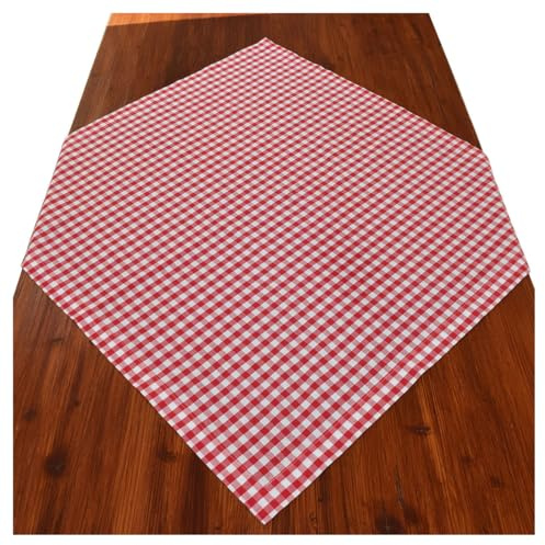 Mitteldecke Hannah - hochwertige Tischdecke Landhaus | weiche Tischdeko rot-weiß kariert | langlebig und pflegeleicht für Esszimmer und Ferienhaus | Tischwäsche rustikal quadratisch 80 x 80 cm