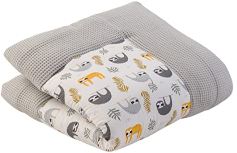 ULLENBOOM® Baby Krabbeldecke 100x100 cm gepolstert - Grau-Faultiere (Made in EU) - Krabbeldecke für Baby mit 100% OEKO TEX Baumwolle, ideal als Babydecke, Laufgittereinlage & Spieldecke