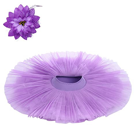 Damen Professioneller Ballett Tutu Rock Mädchen Schwan 7 lagiger Tüll Ballettrock mit Höschen Harte Organdy Platte Performance Gymnastikrock mit Haarklammer Erwachsene Tanzkleidung Lila XXL