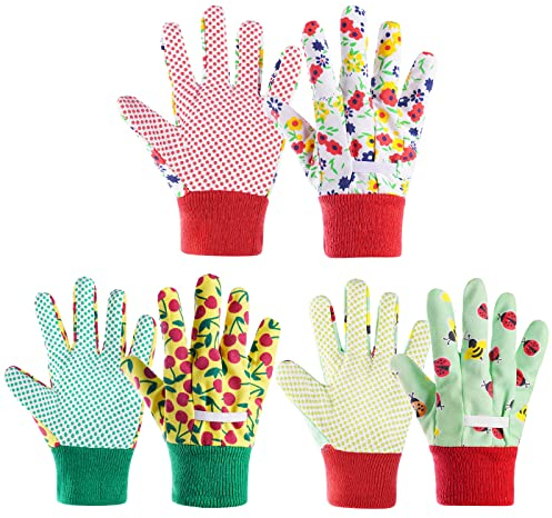 OSDUE 3 Paar Kinder Gartenhandschuhe, Schutzhandschuhe Handschuhe, mit Schaumgummi-Beschichtung für Garten und Arbeitshandschuhe für Mädchen und Jungen (für 10–15 Jahre)