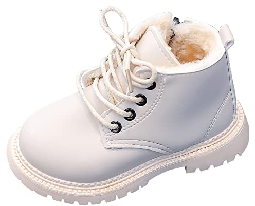 Happy Cherry Stivali da Neve Ragazzi Ragazze Pelle Scarpe Invernali Bambini Stivaletti Impermeabili Antiscivolo Scarponcini Inverno Suola Morbida in Gomma Resistente Esterno Beige EU 25